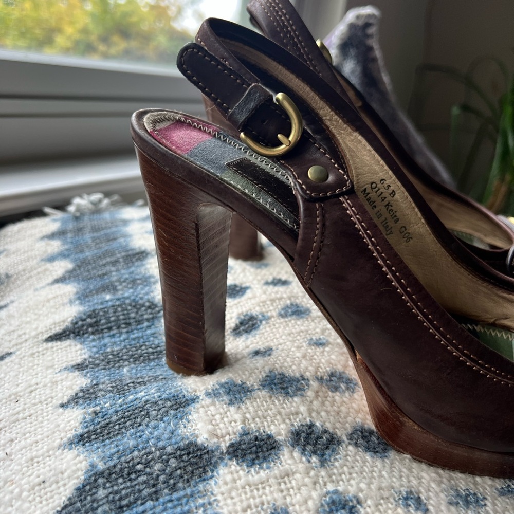 Coach Elegant Brown Leather Slingback Platform Heels